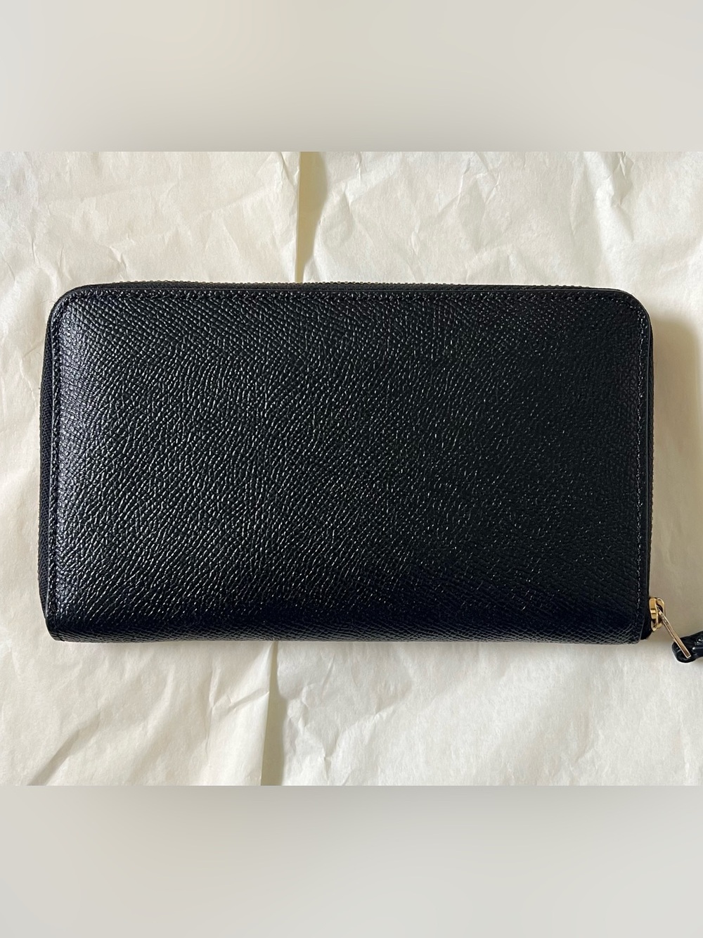 Coach Black Crossgrain Pebble Leather Zip Around Wallet with Gold Hardware - Picture 2 of 9